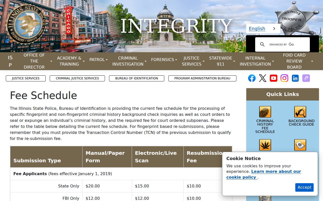 Adams County arrest search Illinois criminal history fee schedule
