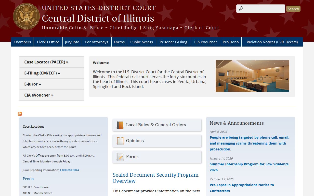 Adams County criminal court cases and Central District federal court access