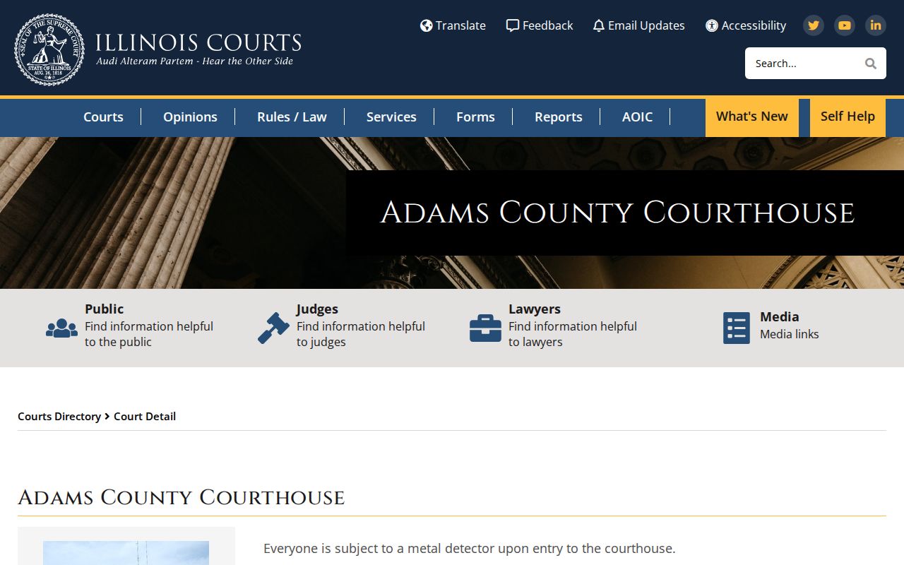 Adams County Courthouse criminal court records location in Quincy