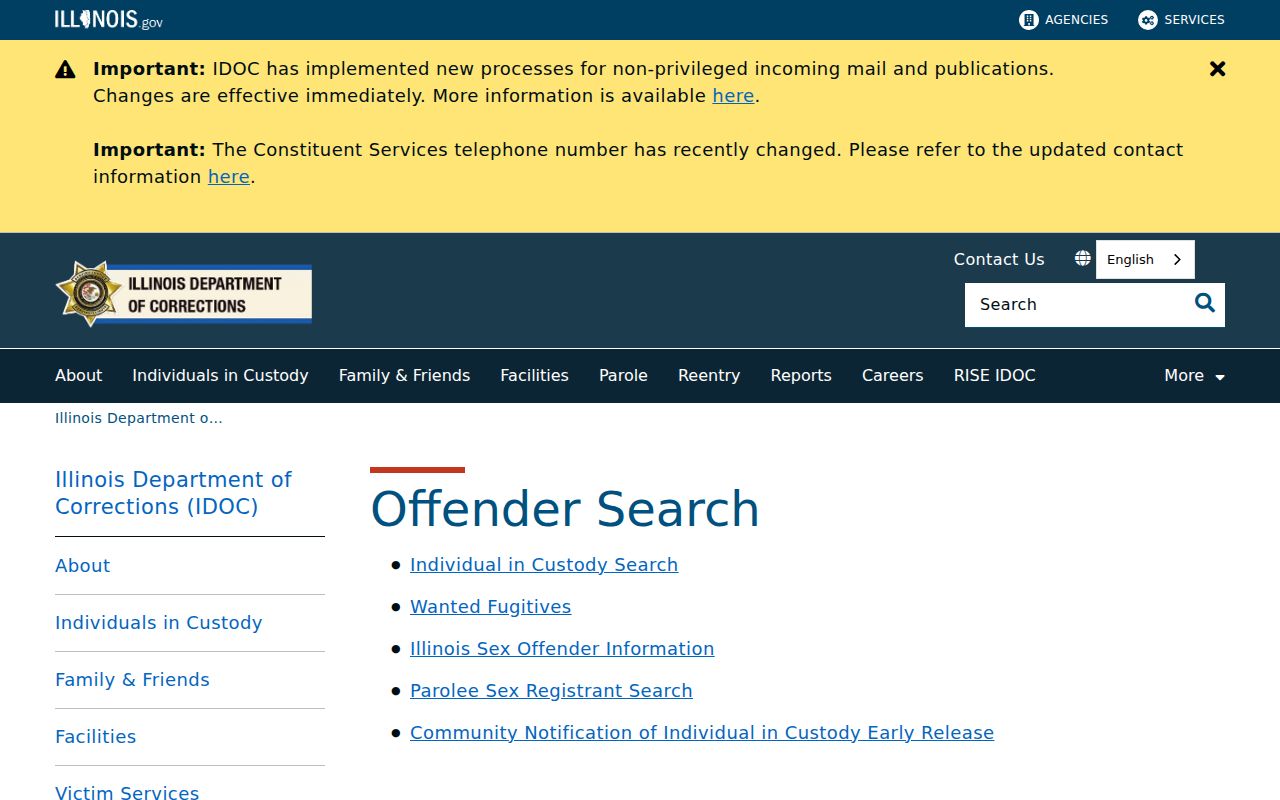 IDOC Individual in Custody Search for Illinois prison records