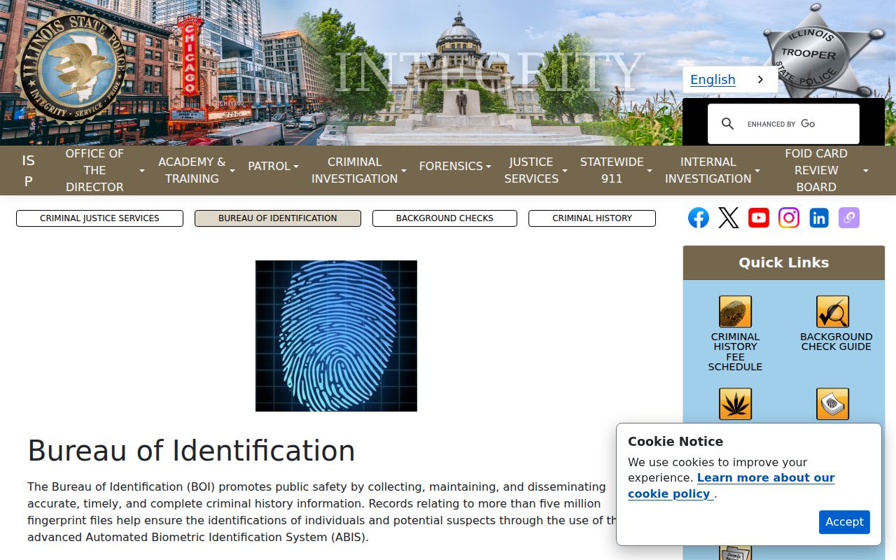 Illinois State Police Bureau of Identification criminal history services