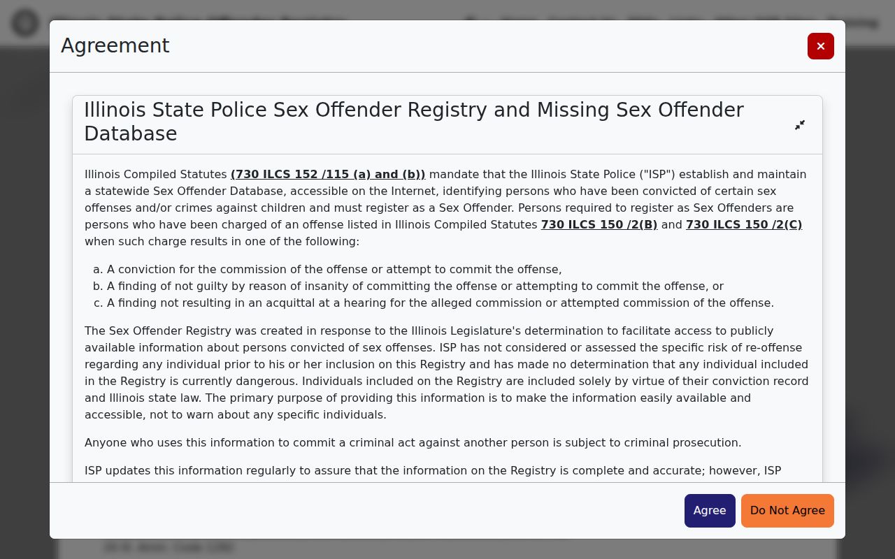Current ISP Adams County sex offender lookup interface