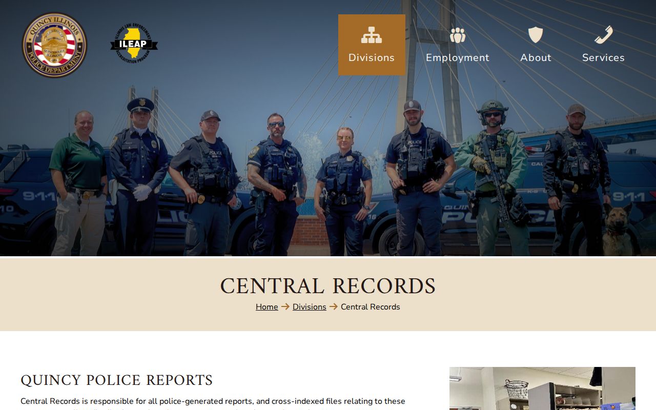 Quincy criminal record request page for QPD Central Records