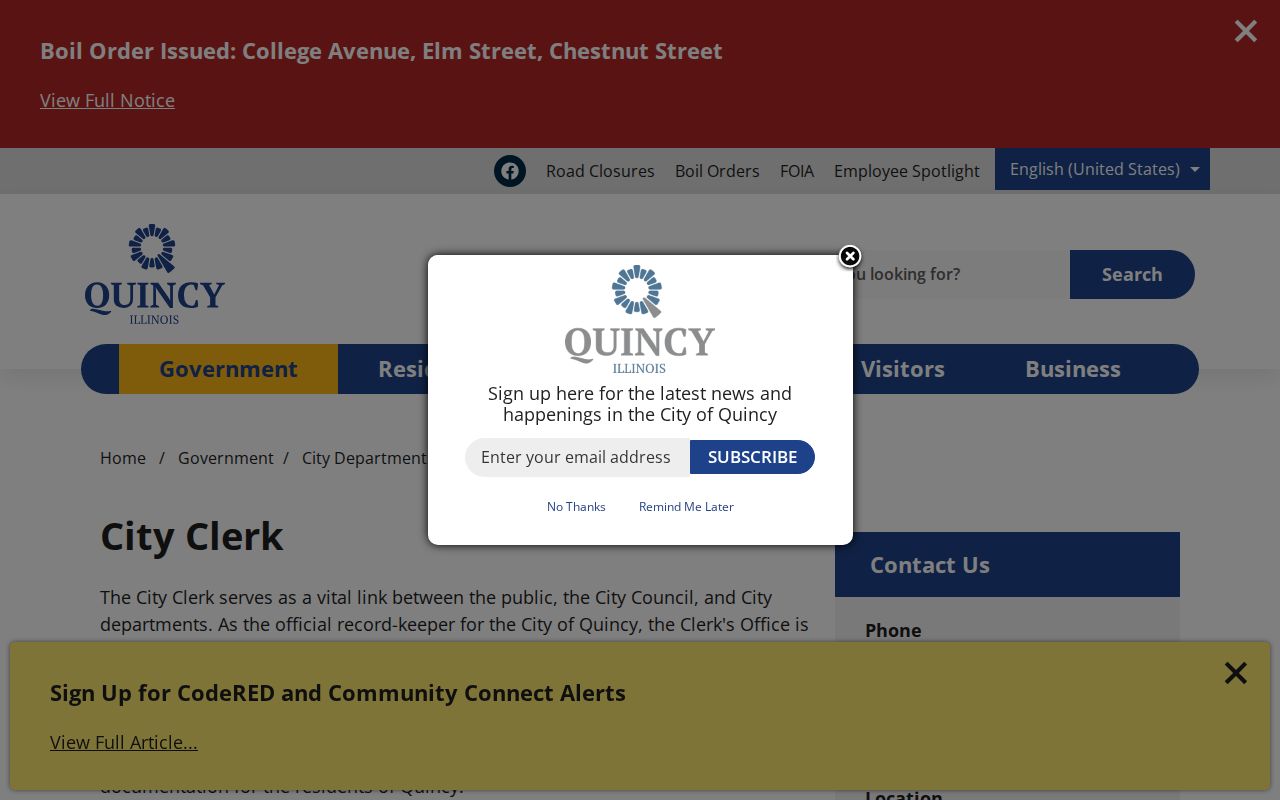 Quincy City Clerk public record channel