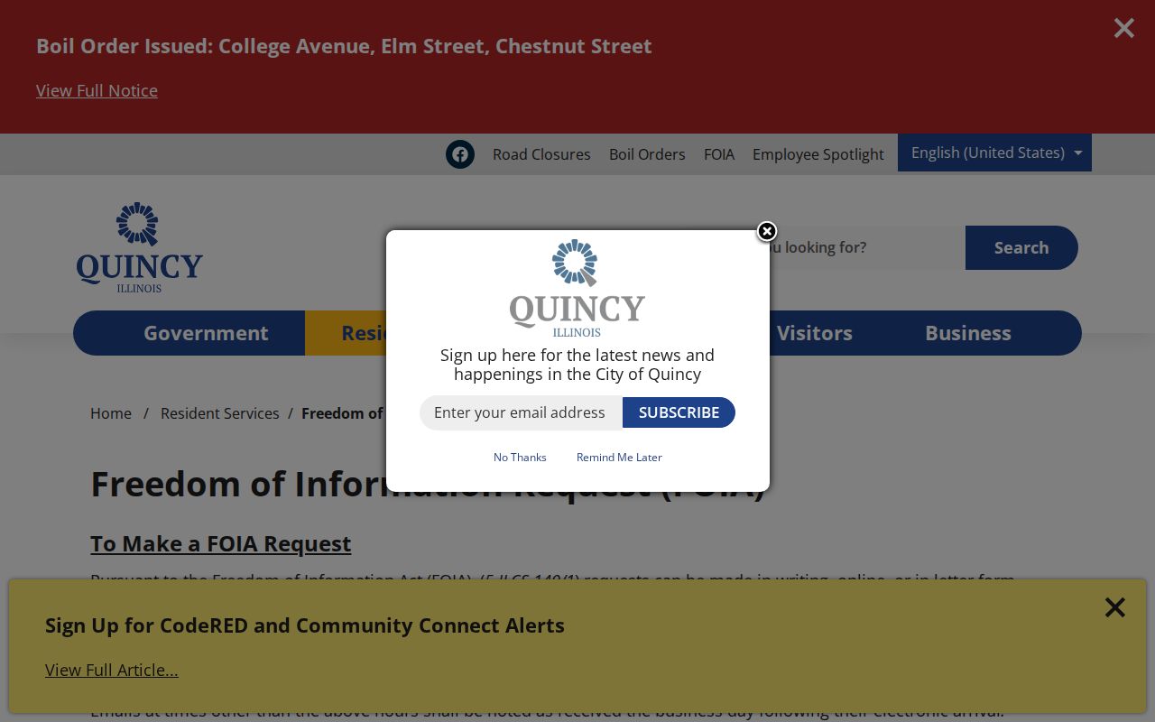 Quincy FOIA page distinguishing police criminal records